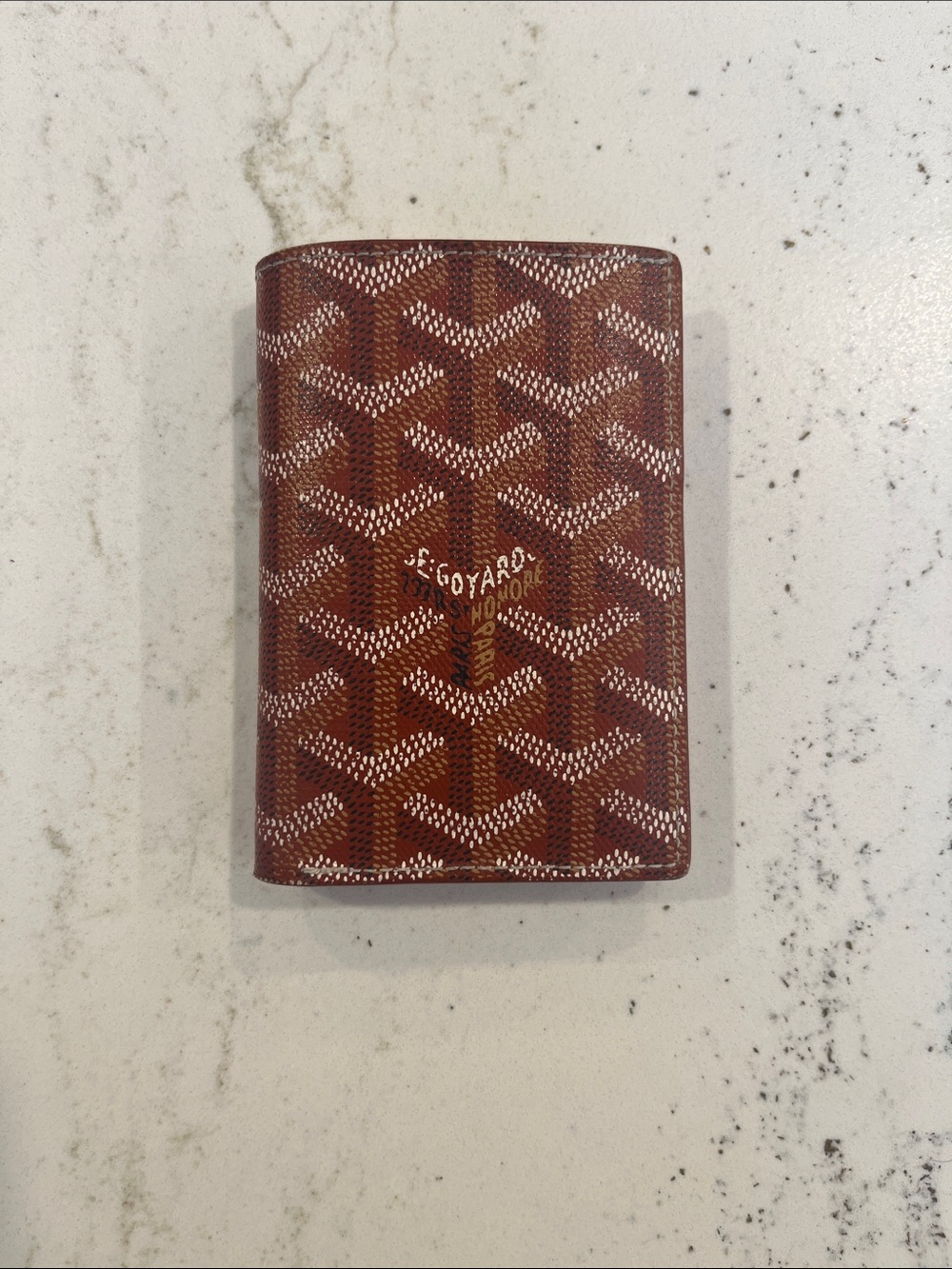 Goyard Small Card Case in Brown and White Chevron